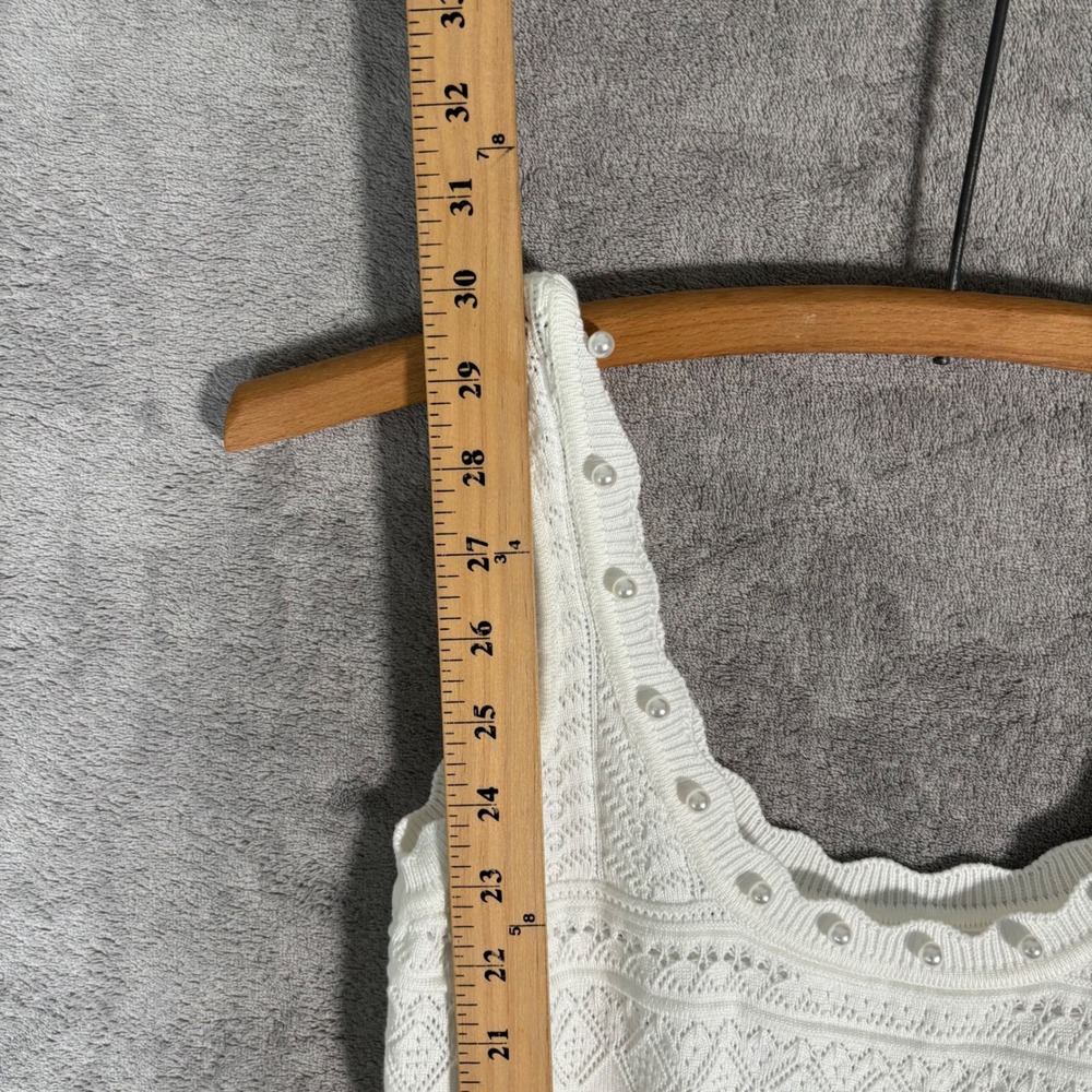 Ancosti White Pointelle Knit Pearl Embellished Fit Flare Mini Dress Angelcore S - Picture 8 of 11
